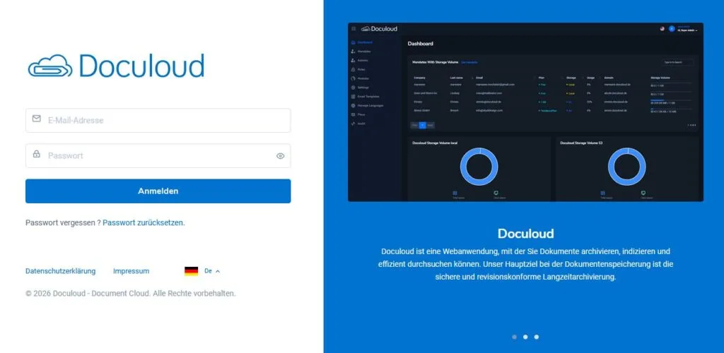 Doculoud Login mit optionaler Zwei-Faktor-Authentifizierung