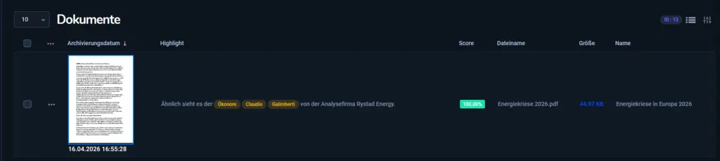 Doculoud Volltextsuche mit priorisierten Suchergebnissen und hervorgehobenem Textausschnitt