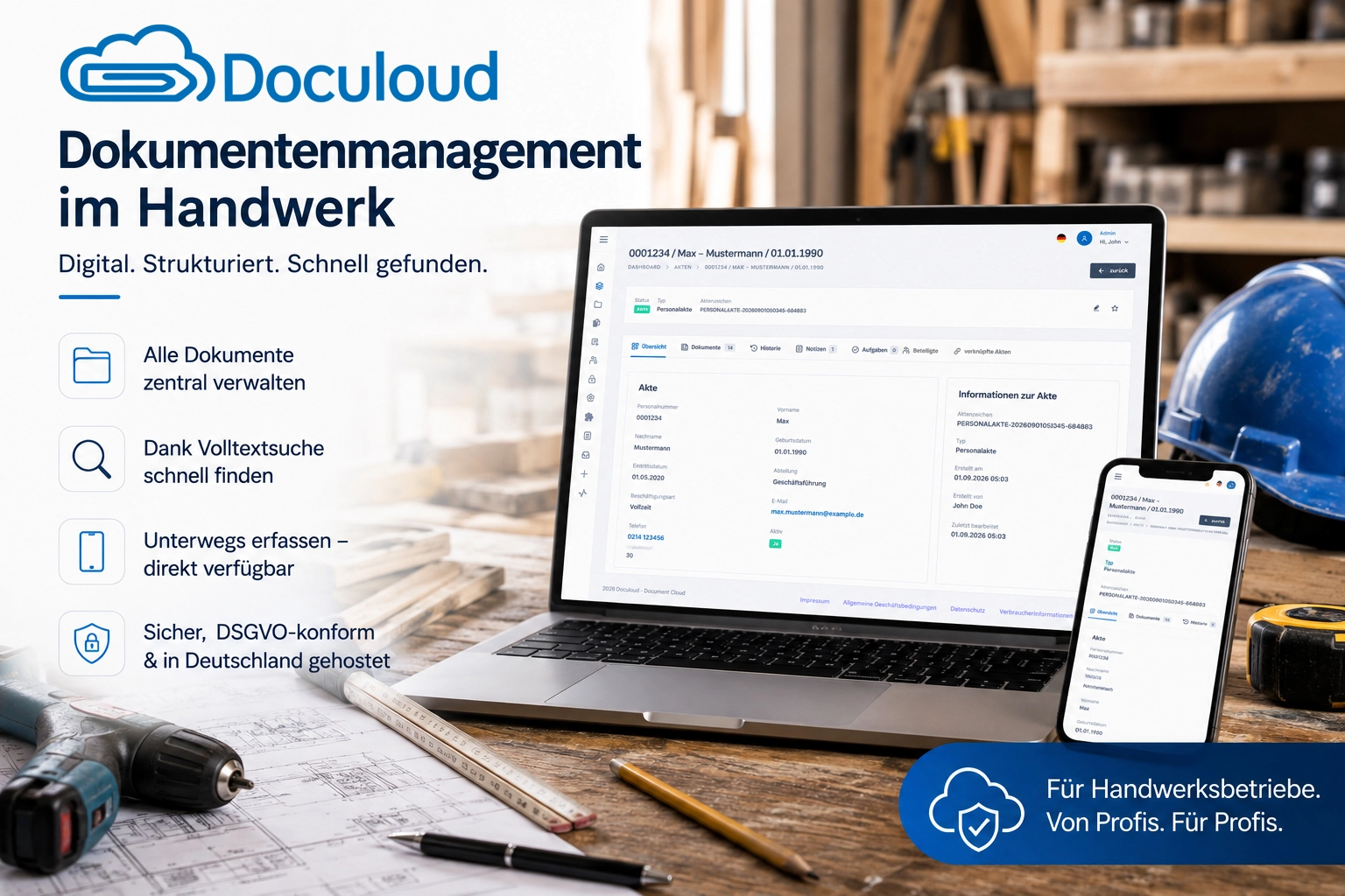 Dokumentenmanagement im Handwerk mit Doculoud, digitaler Kundenakte und KI