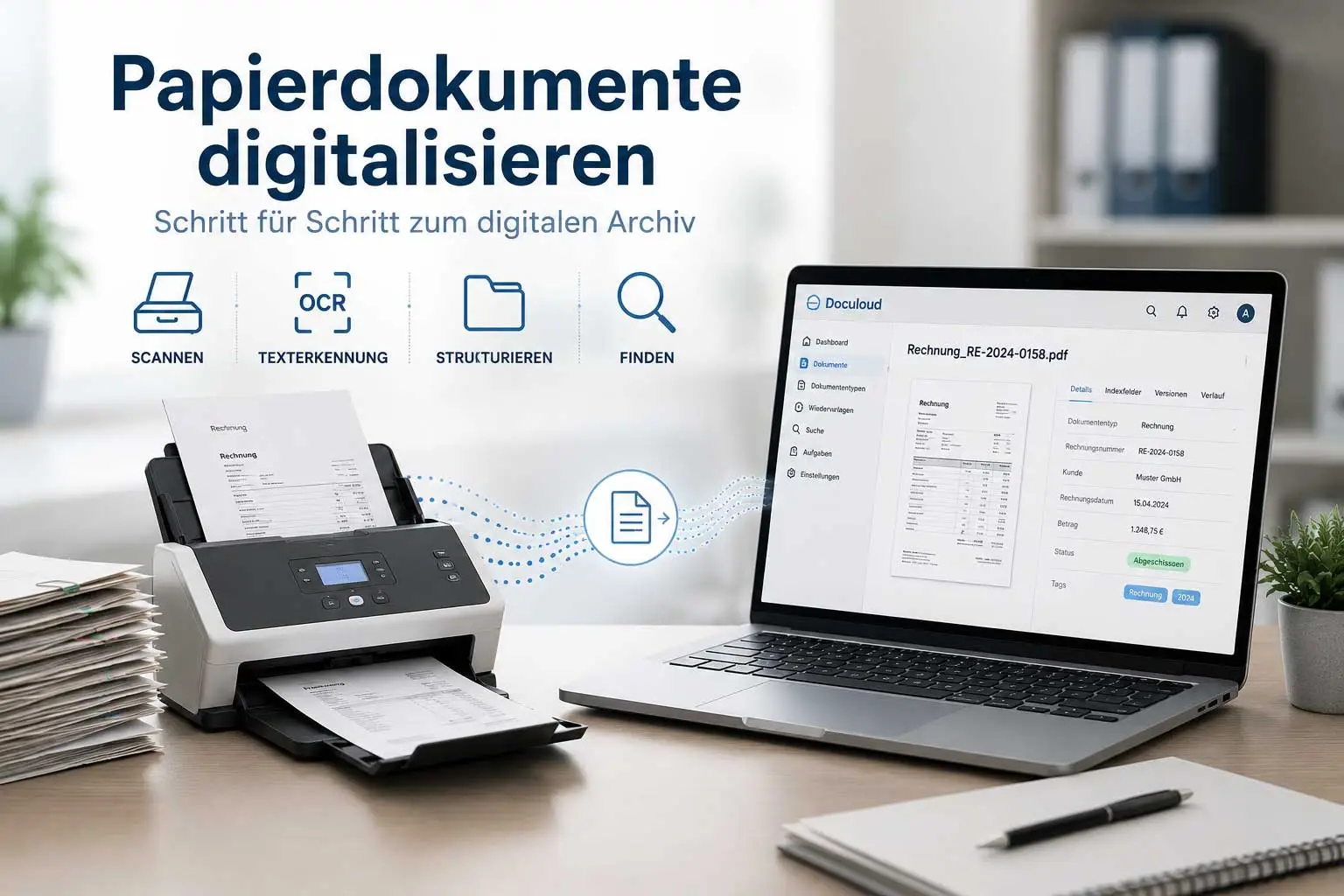 Papierdokumente digitalisieren mit Scanner und Dokumentenmanagement